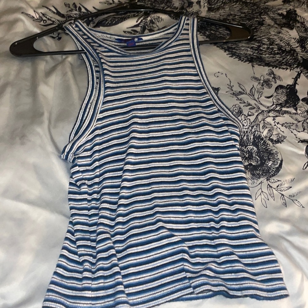 Blue and white stripped tank